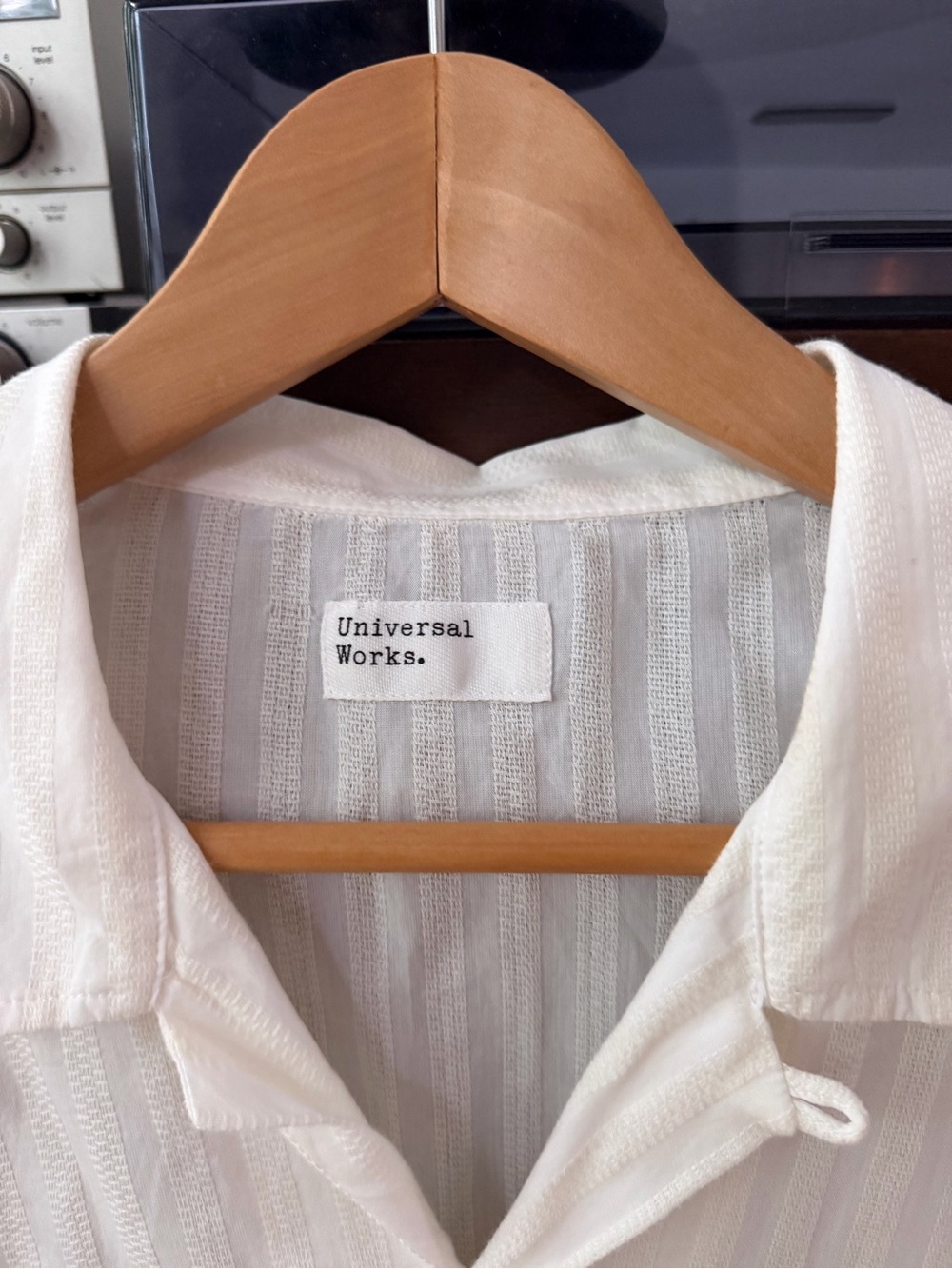 Universal Works Men’s White Cuban Camp Collar Short Sleeve Button-Down Shirt